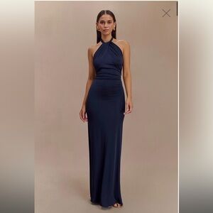 Meshki ELYNA Slinky Halter Maxi Dress - Navy